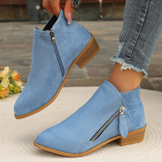 Damen Kurzschaft-Stiefeletten mit seitlichem Reißverschluss und kleinem Blockabsatz Shop Nory