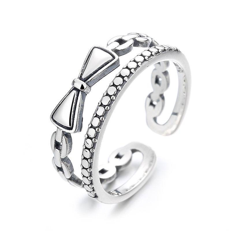 Damen Offener Ring mit eleganten Schleifen- und Kettendesign Shop Nory