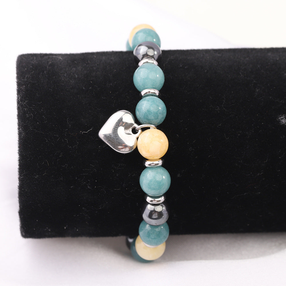 Damen Armband aus bunten Halbedelsteinen mit Herzanhänger Shop Nory