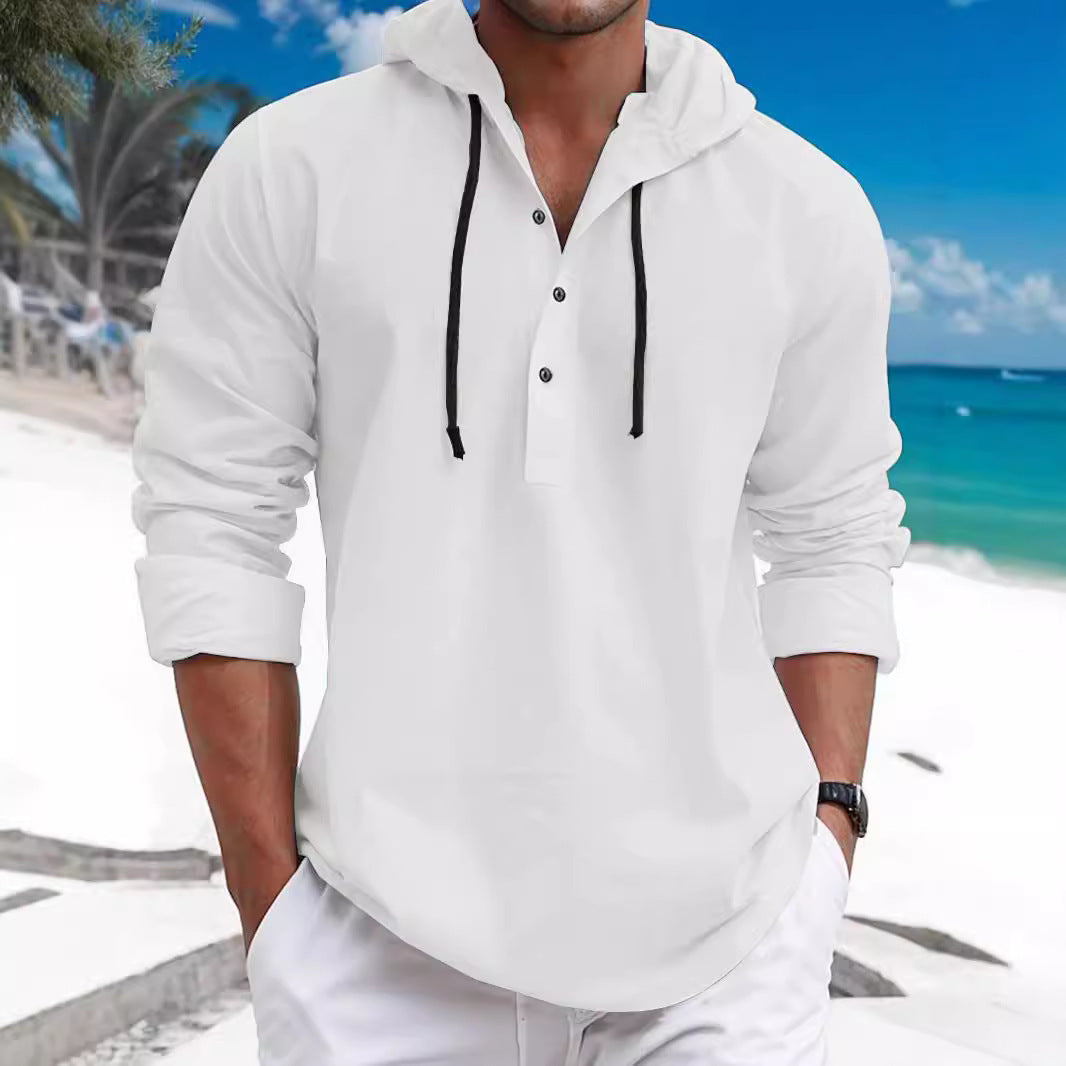 Herren Kapuzenpullover mit Knopfleiste und atmungsaktivem Stoff