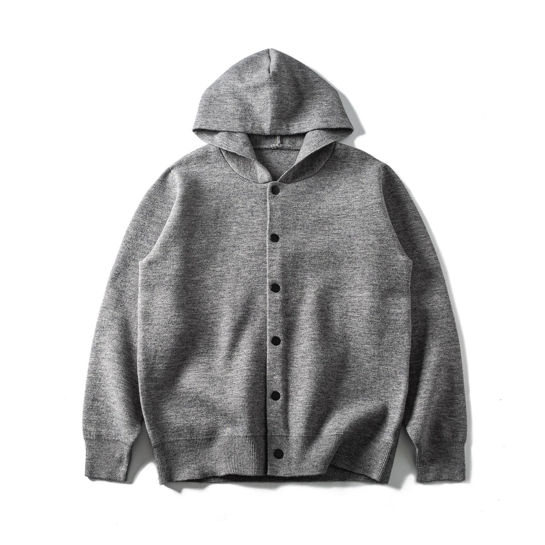 Unisex Leichte Kapuzen‑Strickjacke mit Druckknopfleiste und Rippbündchen Shop Nory