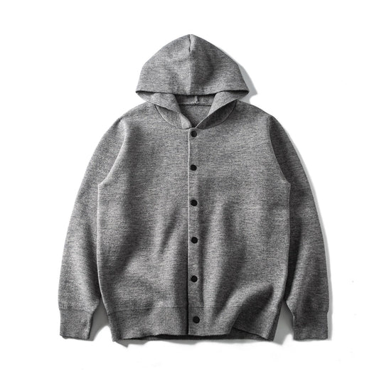 Unisex Leichte Kapuzen‑Strickjacke mit Druckknopfleiste und Rippbündchen Shop Nory