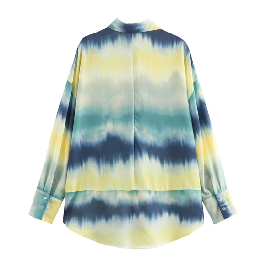 Damen Weite Palazzo-Loungehose mit Elastikbund, Tunnelzug und Aquarell‑Print Shop Nory
