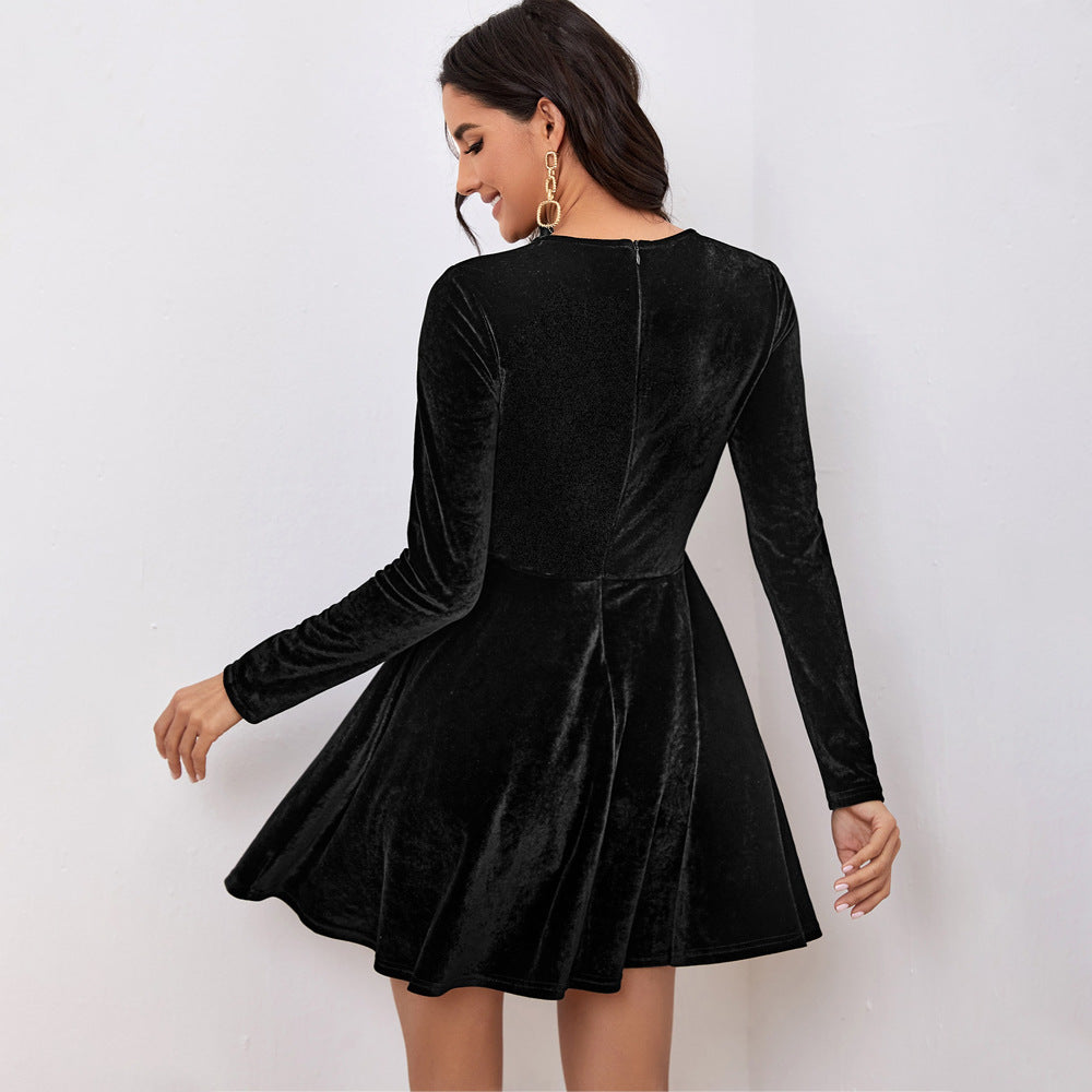 Damen Samtkleid mit taillengürtel, ausgestelltem Rock und figurformender Oberteil Shop Nory