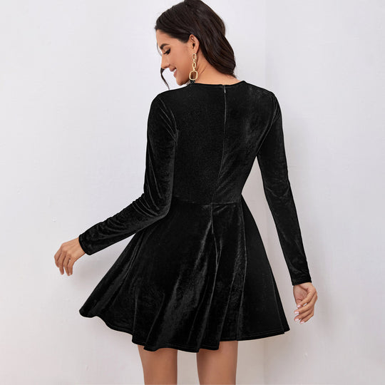 Damen Samtkleid mit taillengürtel, ausgestelltem Rock und figurformender Oberteil Shop Nory