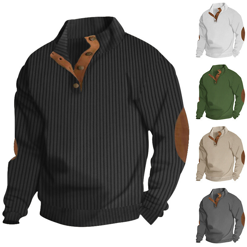 Herren Grobstrick-Troyer mit Zopfmuster, Stehkragen und Leder-Ellbogenpatches Shop Nory