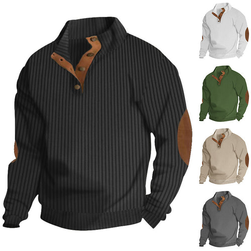 Herren Grobstrick-Troyer mit Zopfmuster, Stehkragen und Leder-Ellbogenpatches Shop Nory