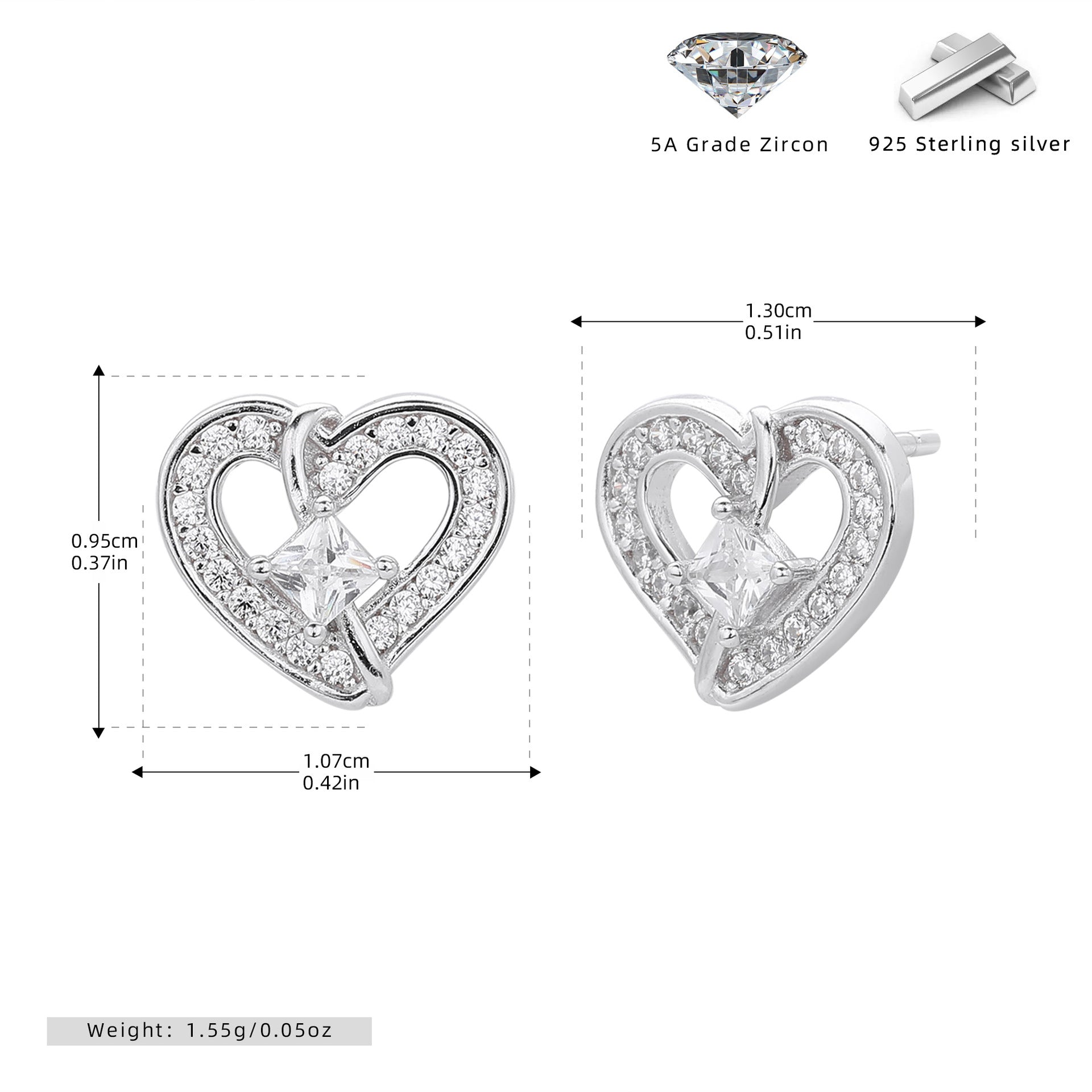 Damen Ohrstecker im Herzdesign aus 925 Sterling Silber Shop Nory