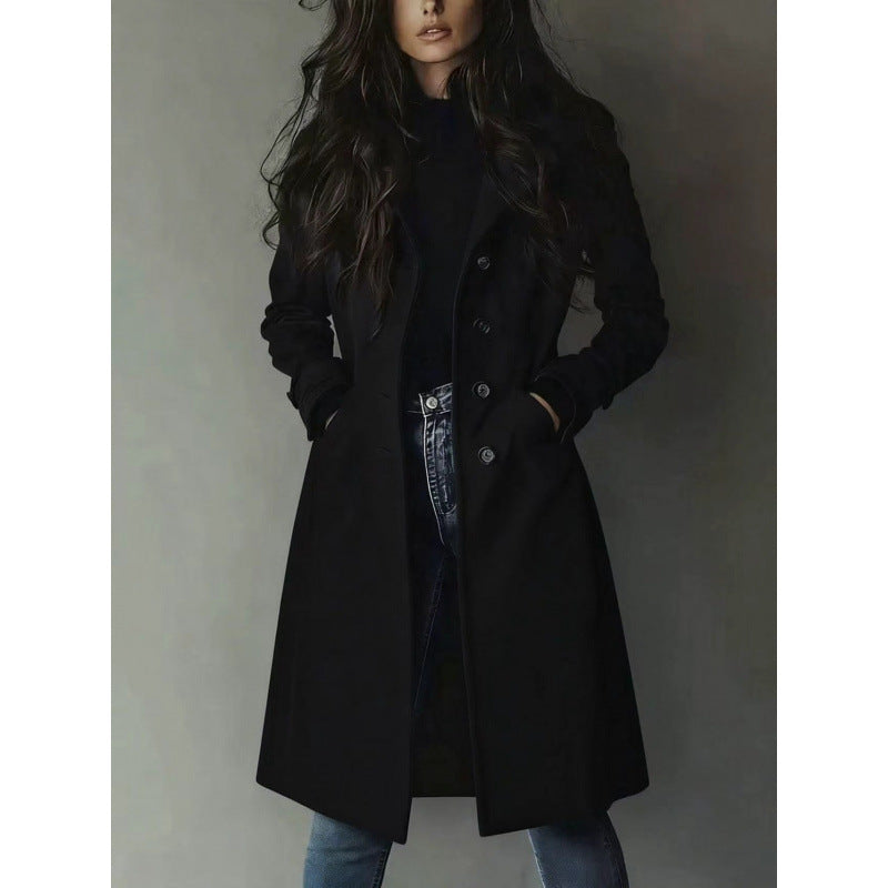 Damen Longline Wollmix-Mantel mit tailliertem Schnitt, Reverskragen und Pattentaschen Shop Nory