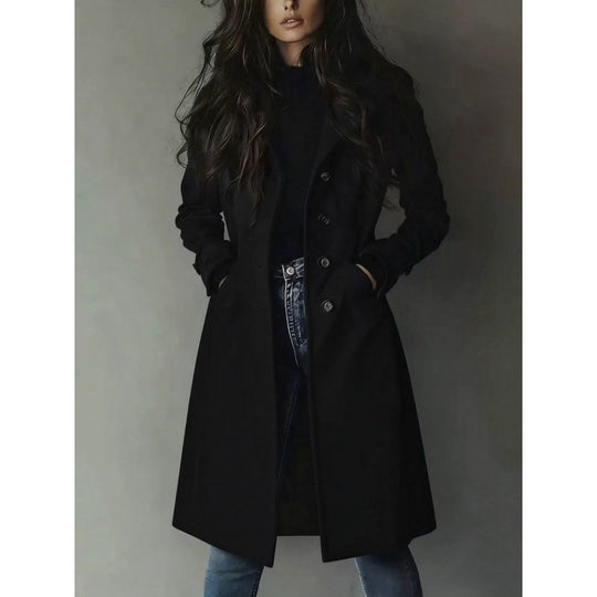 Damen Longline Wollmix-Mantel mit tailliertem Schnitt, Reverskragen und Pattentaschen Shop Nory