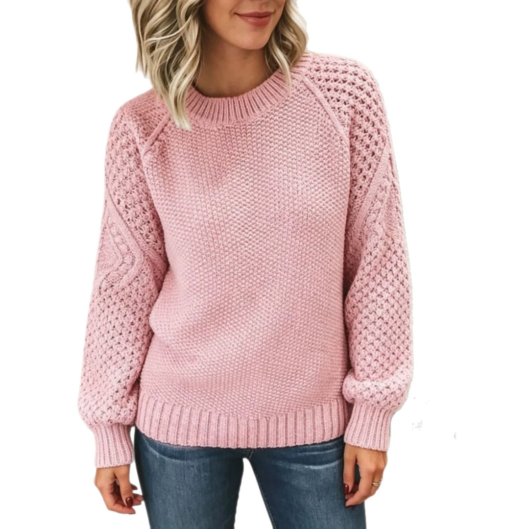 Damen Grobgestrickter Rundhals-Pullover mit Ajour- und Zopfmusterärmeln Shop Nory