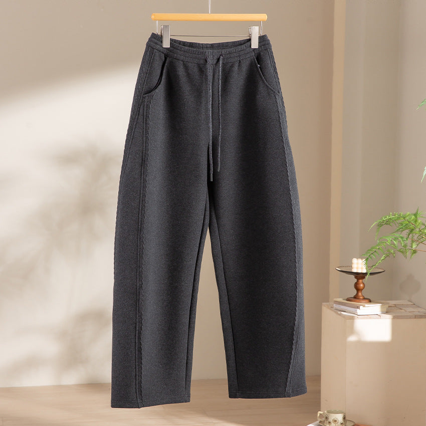 Damen Relaxed-Fleece-Hose mit hoher Taille, Tunnelzug und dekorativer Seitennaht Shop Nory