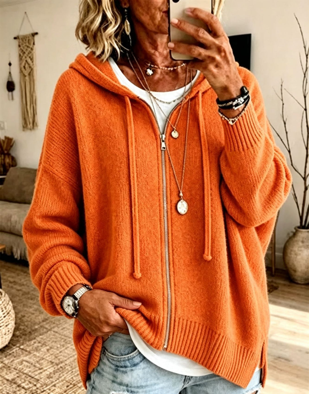 Damen Oversize Kapuzen-Zip-Cardigan aus weichem Feinstrick Shop Nory
