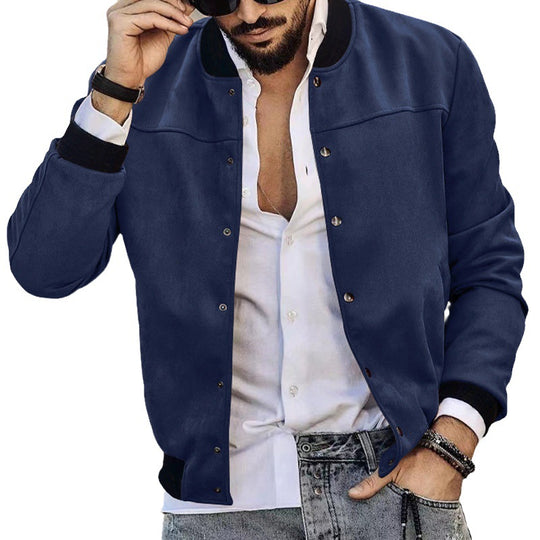 Herren nan Bomberjacke in Wildlederoptik mit Druckknopfleiste, Ärmeltasche und elastischen Rippbündchen Shop Nory