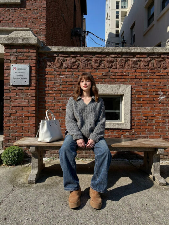 Damen Oversize-Grobstrick-Set mit Polokragen und Midirock Shop Nory