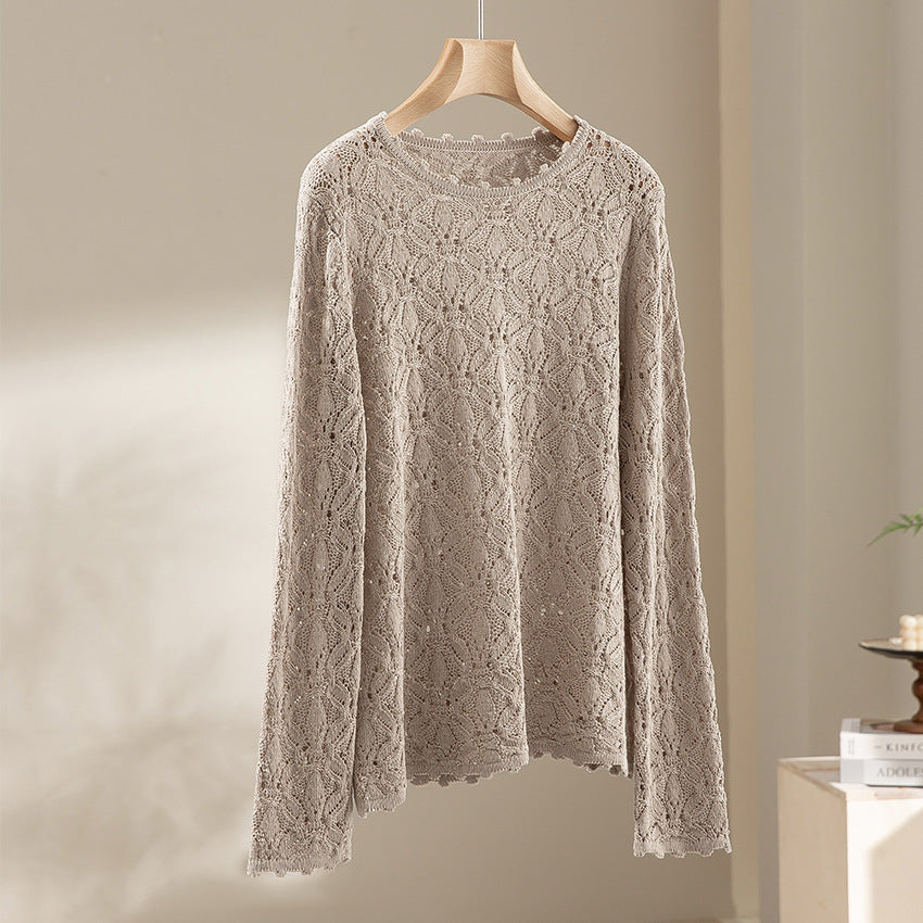 Damen Feines Häkel-Longsleeve mit floraler Lochmuster-Struktur und legerer Silhouette Shop Nory