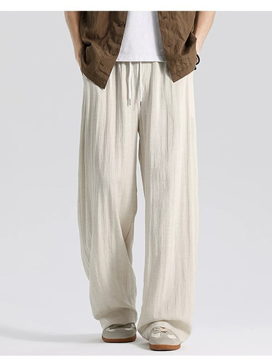 Herren Weite Leinenhose im Oversize-Stil mit Kordelzug und Seitentaschen Shop Nory