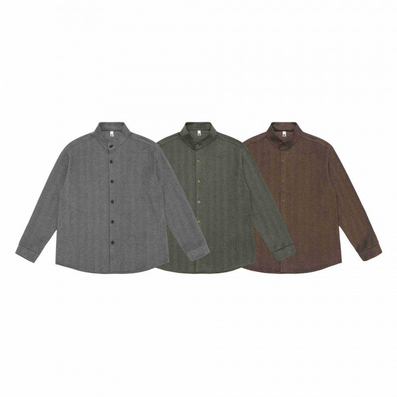 Unisex Oversize-Hemd mit kurzem Stehkragen, durchgehender Knopfleiste und strukturierter Webstruktur Shop Nory