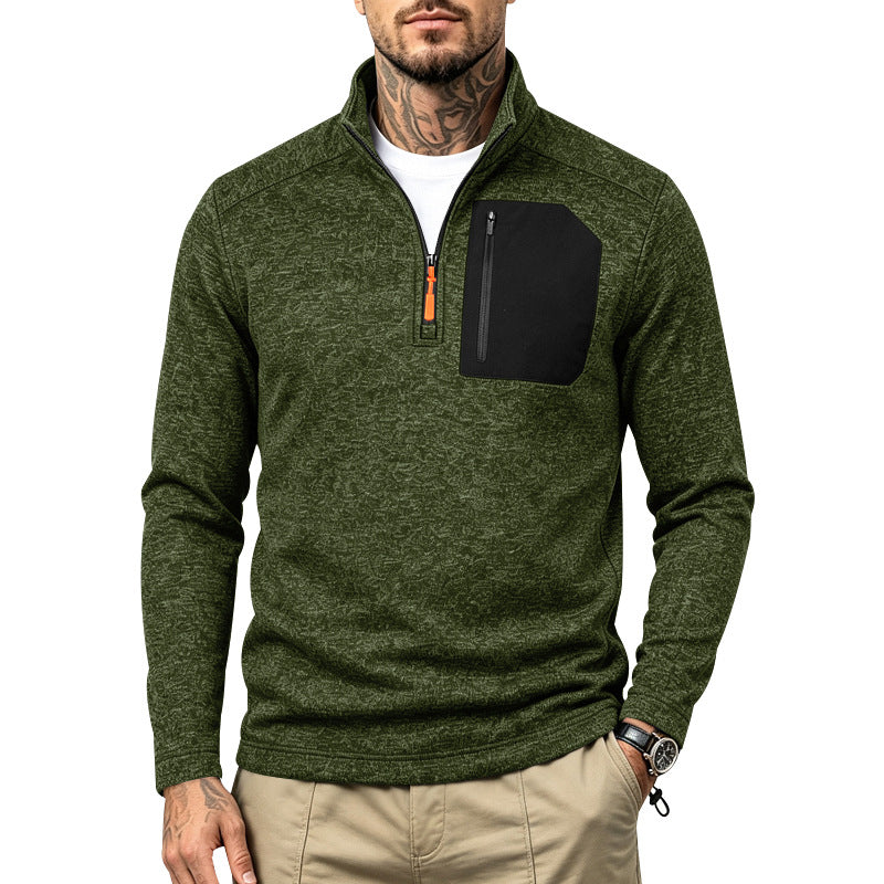 Herren Texturierter Troyer-Pullover mit halbem Reißverschluss und Brust-Zip-Tasche Shop Nory