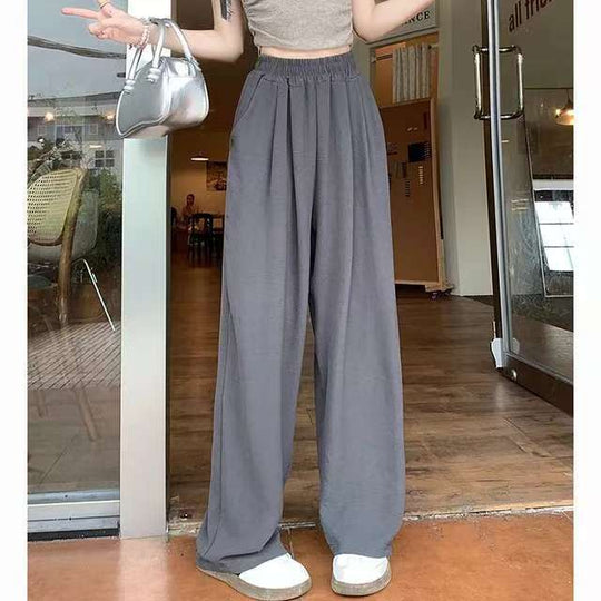 Damen Weite Leinenoptik-Palazzohose mit hoher Taille, Elastikbund und Eingrifftaschen Shop Nory