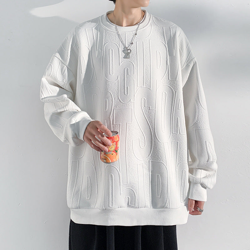 Herren Oversized Strukturiertes Strick-Sweatshirt mit geprägtem Ton-in-Ton-Lettering Shop Nory