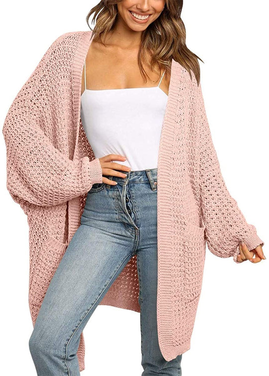 Damen Langer Offener Grobstrick-Cardigan im Cocoon-Schnitt mit Eingrifftaschen Shop Nory