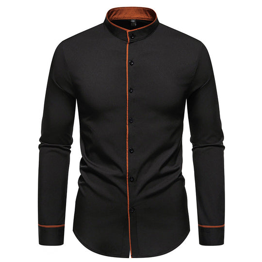 Herren Langarmhemd mit modernem Stehkragen und gesticktem Detail