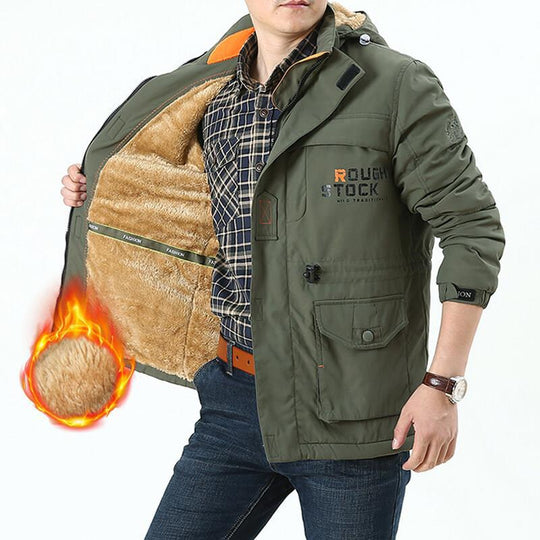 Herren winddichter Fieldparka mit wärmender Kunstfell‑Innenlage, Kapuze und multifunktionalen Taschen Shop Nory
