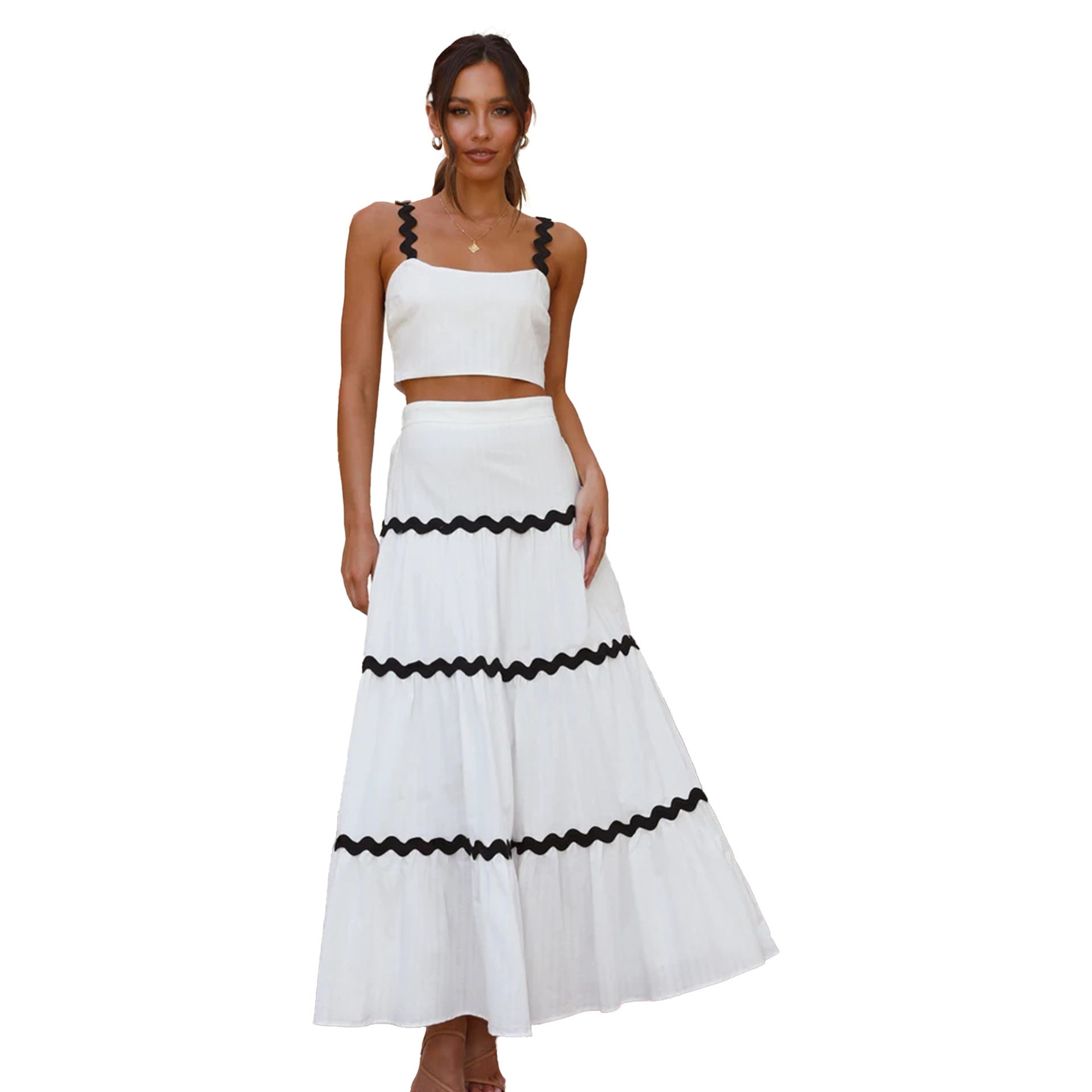 Damen Zwei-Teiliges Set aus gerafftem Crop-Top und voluminösem Maxirock