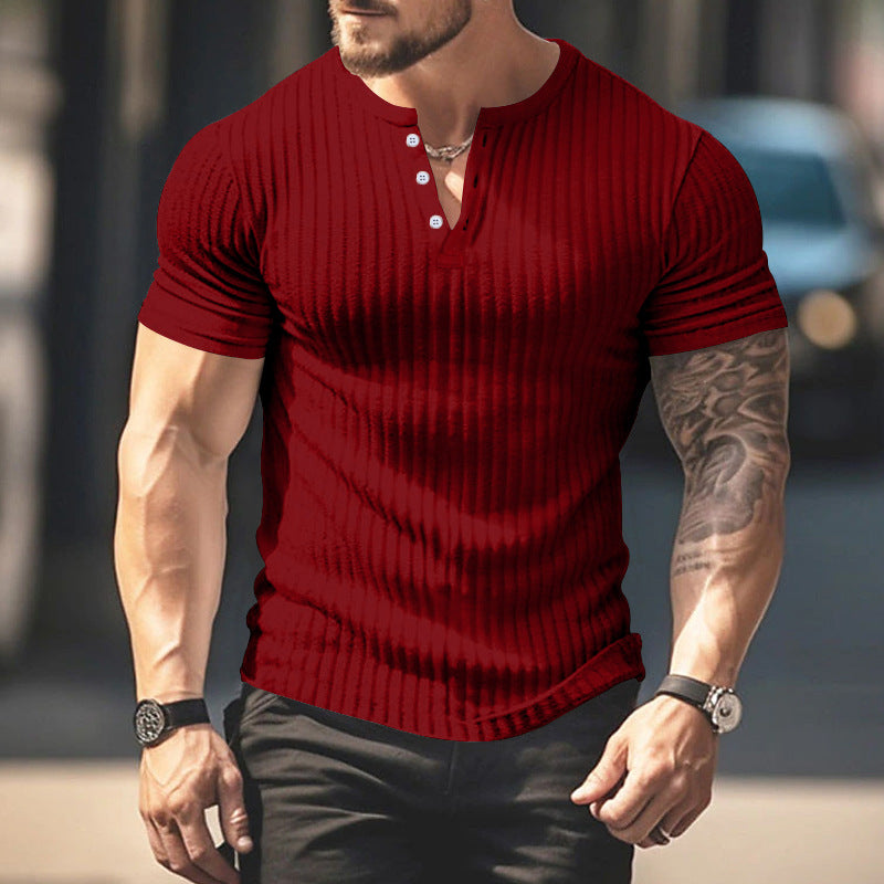 Herren kurzärmeliges Henley-T-Shirt mit strukturiertem Rippdesign und praktischem Knopfverschluss