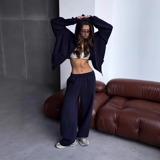 Damen Oversized Kapuzenjacke und Sweathose Set Shop Nory
