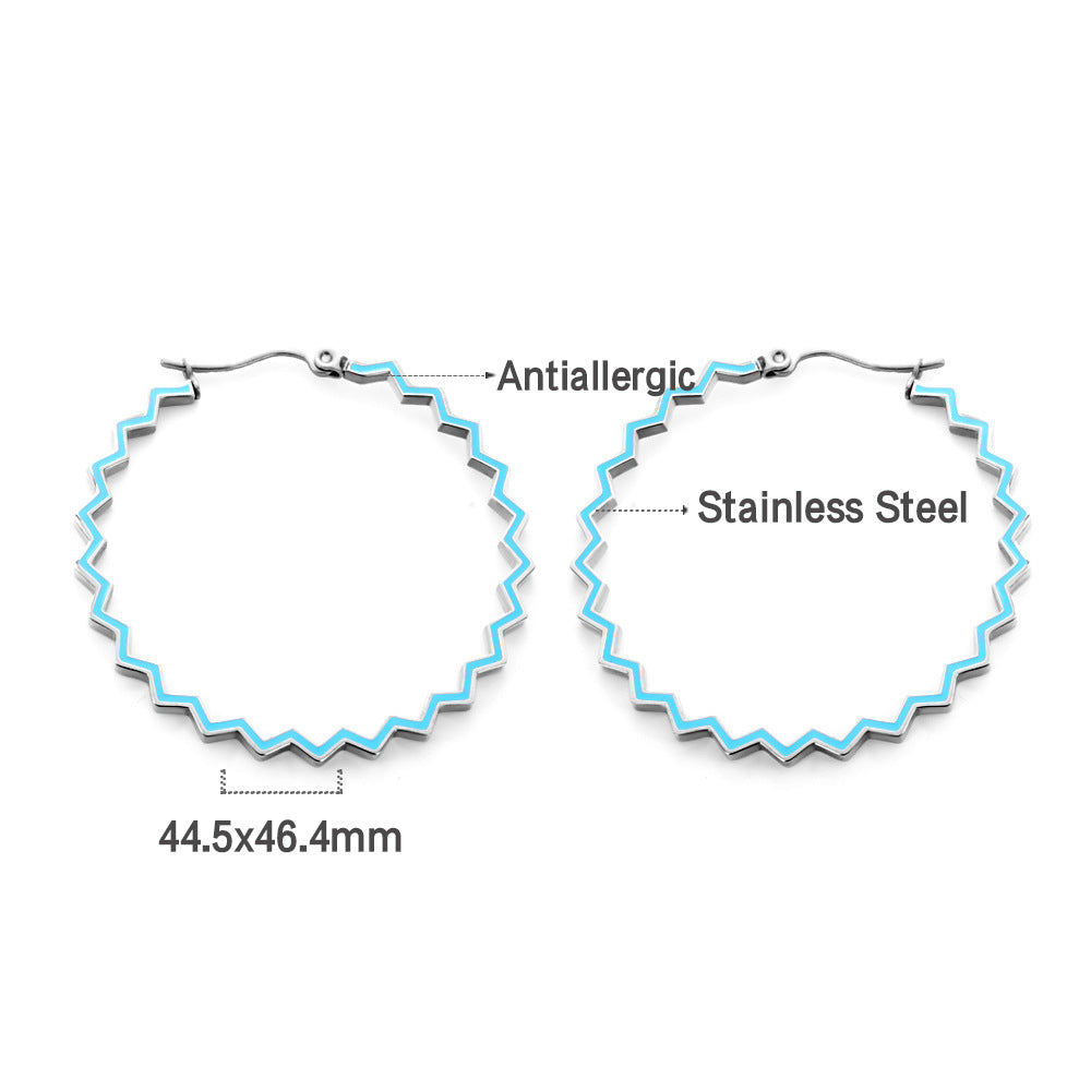 Damen Hängende Creolen mit modernem Zickzack-Design aus antiallergischem Edelstahl Shop Nory