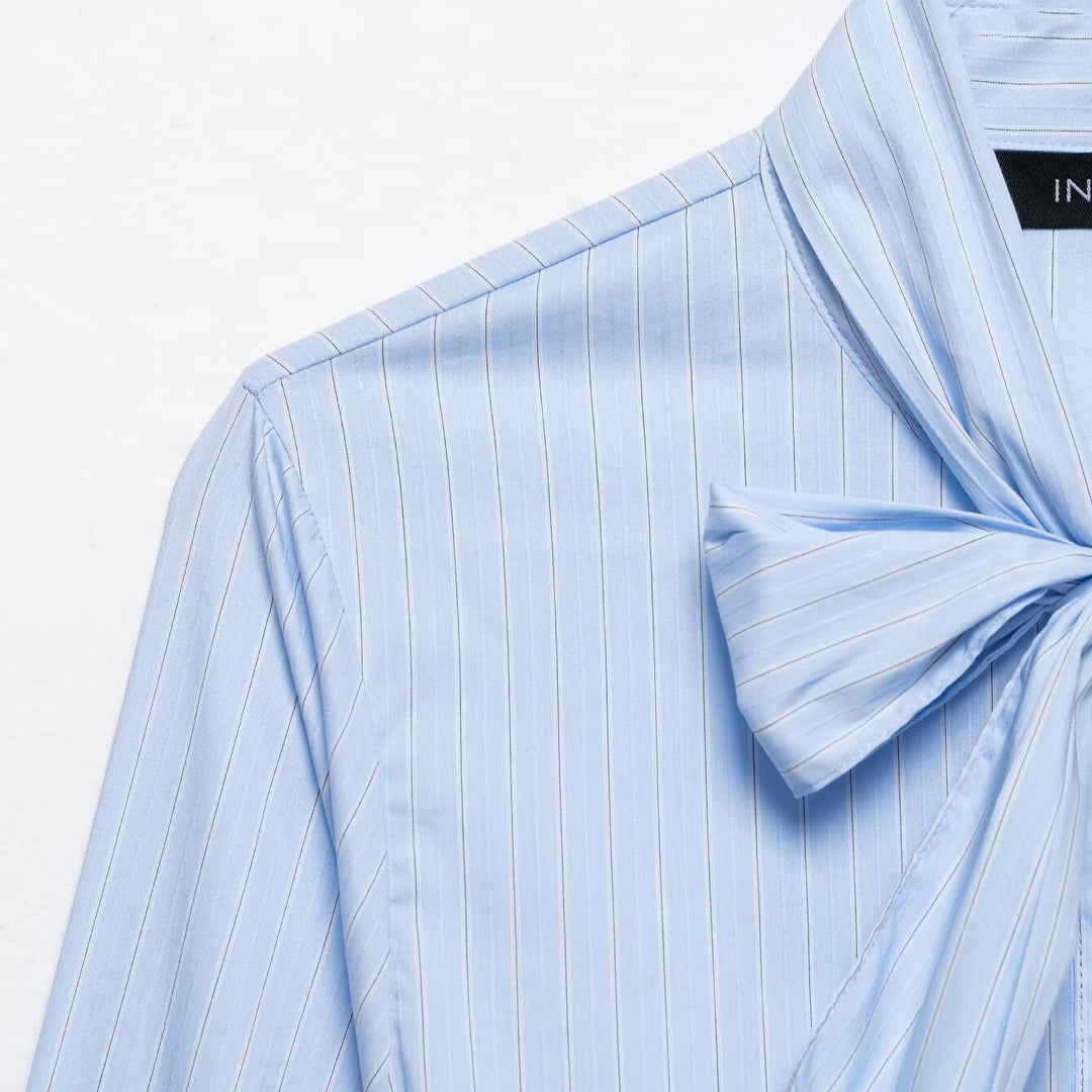 Damen Bluse mit Schleifenkragen und taillierten Einsatznähten Shop Nory