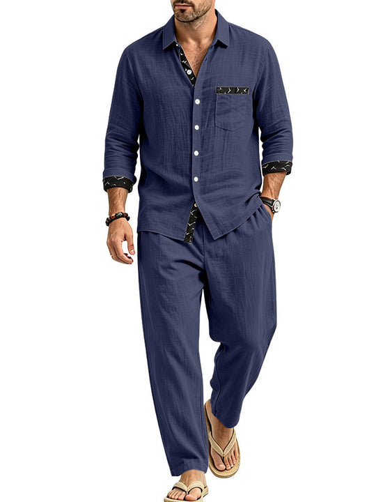 Herren Leichtes Leinenoptik Freizeit-Set mit Hemd und Relax-Hose Shop Nory
