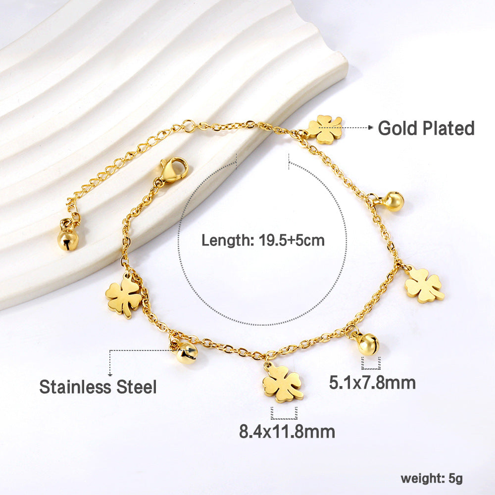 Damen Armband mit floralen Anhängern aus goldplattiertem Edelstahl Shop Nory