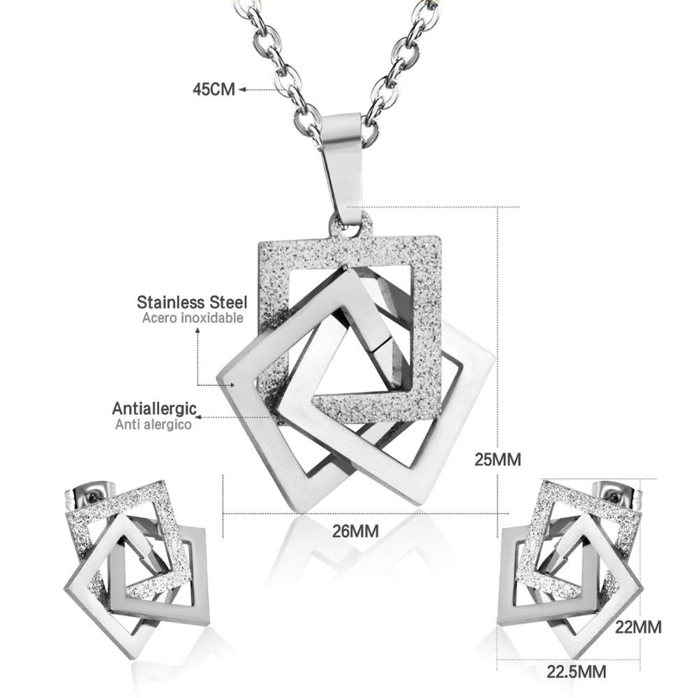 Damen Schmuckset mit glänzendem Quadrat-Anhänger und Ohrringen Shop Nory