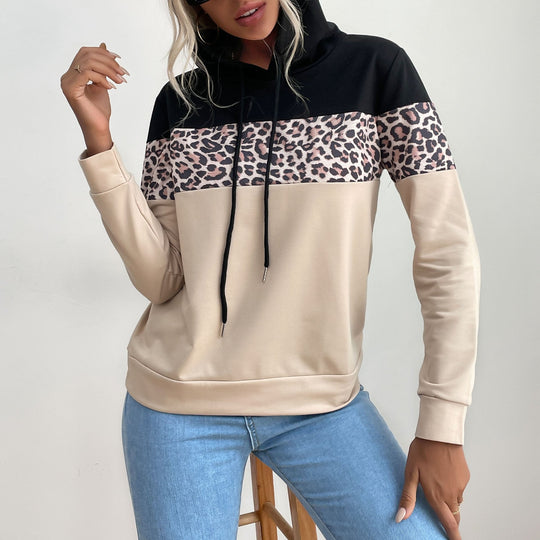 Damen Kapuzensweatshirt mit Leoprint-Besatz und Kängurutasche Shop Nory