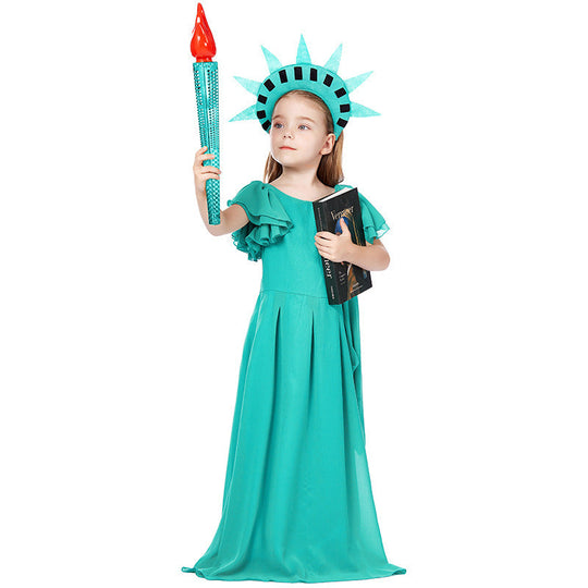 Mädchen Kostüm als Freiheitsstatue mit elegantem Kleid und Accessoires Shop Nory