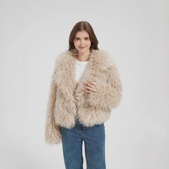 Damen Kurzboxiger Kunstpelz‑Bolero mit langflorigem Hochflor und voluminösem Schalkragen Shop Nory
