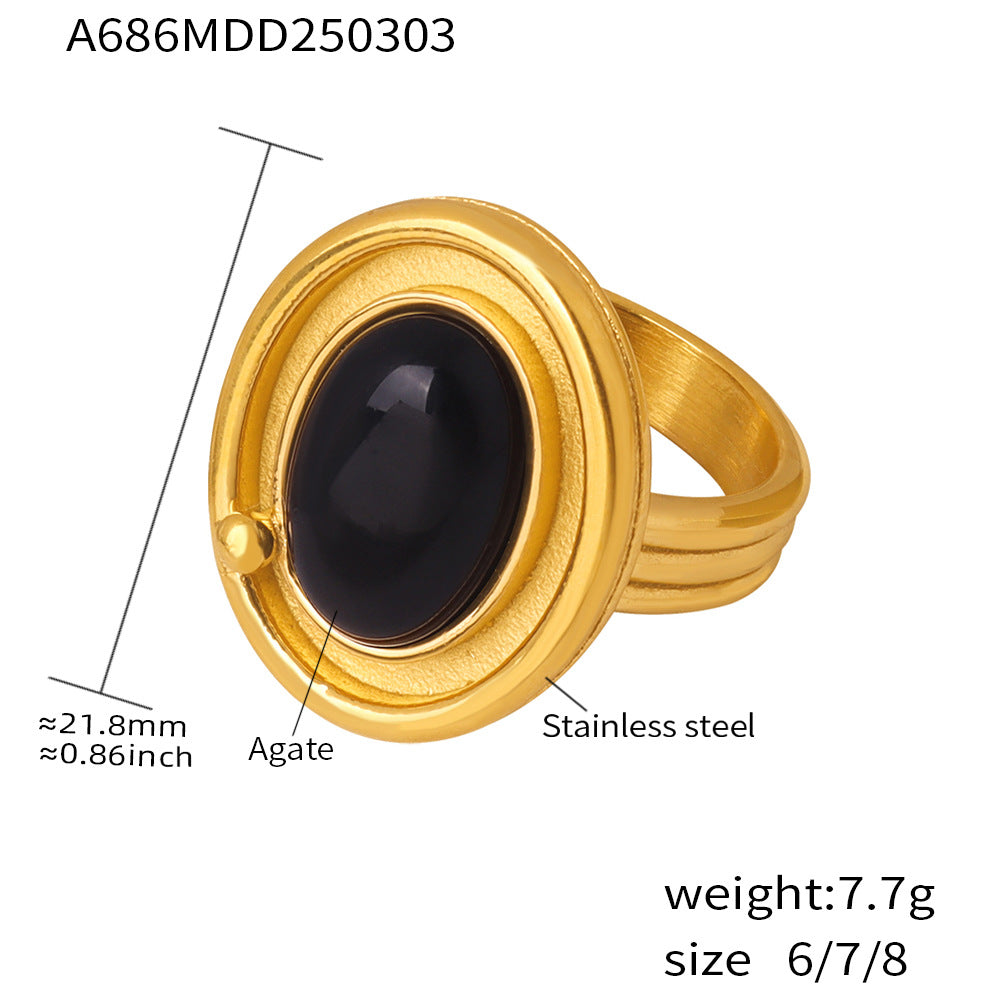 Damenring aus Edelstahl mit facettiertem schwarzen Achat Shop Nory