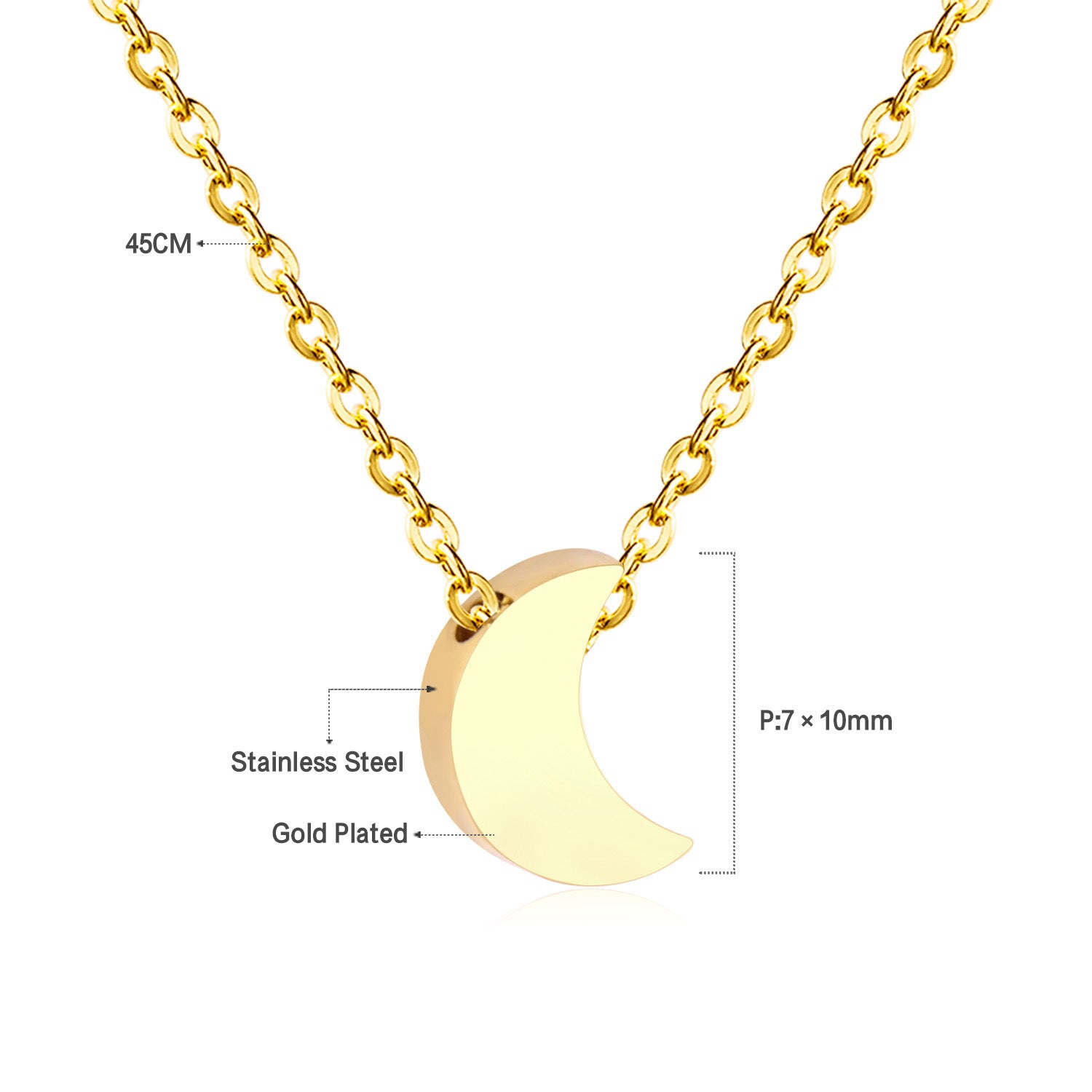Damen Halskette mit halbmondförmigem Anhänger aus Edelstahl und goldplattierter Oberfläche Shop Nory
