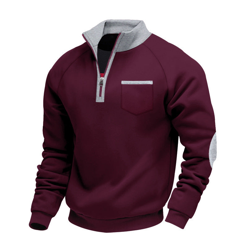 Herren nan Fleece-Quarterzip Pullover mit Brusttasche und Ellbogenpatches Shop Nory