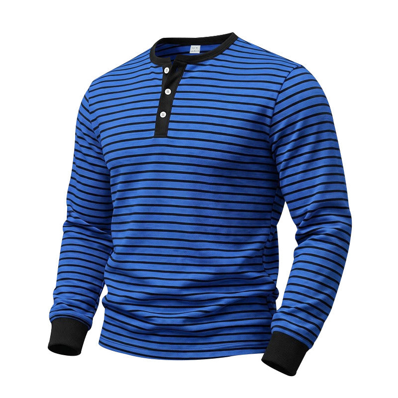 Herren Gestreiftes Langarm-Henleyshirt aus Baumwolljersey mit Knopfleiste Shop Nory