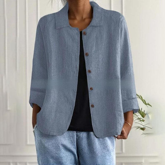 Damen Oversized Leinen-Hemdjacke mit Hemdkragen, 3/4-Ärmeln und durchgehender Knopfleiste Shop Nory