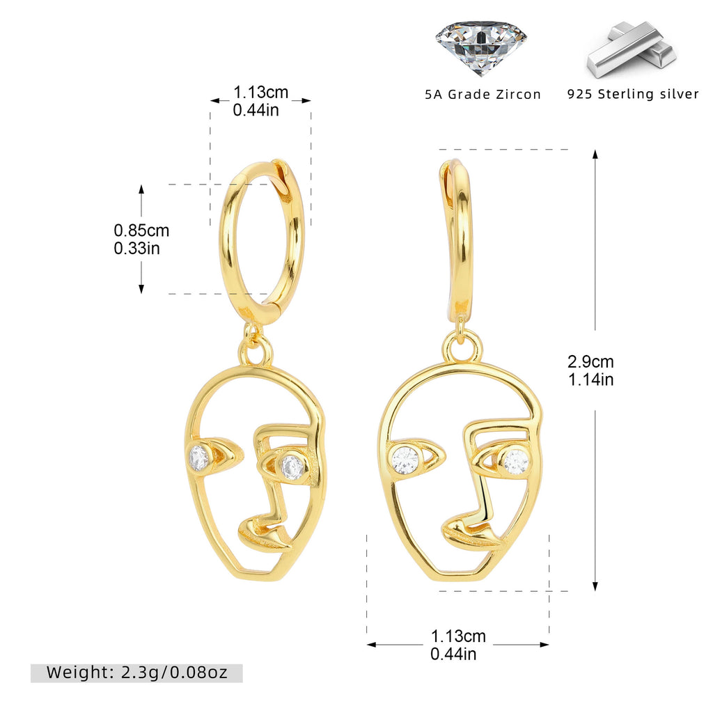 Damen Ohrringe im modernen Gesichtsdesign aus hochwertigem 925 Sterling Silber Shop Nory
