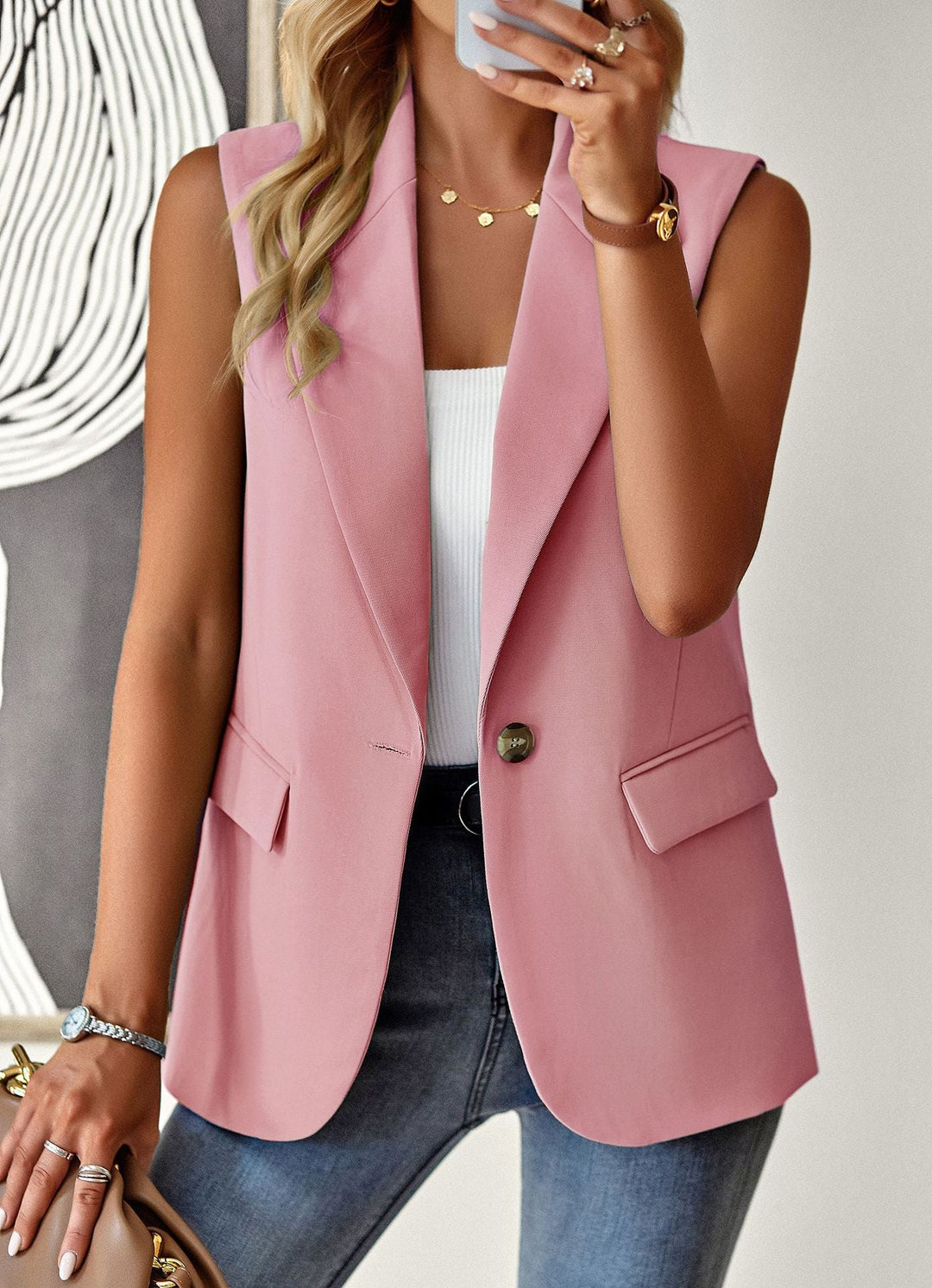 Damen ärmelloses Blazer-Oberteil mit taillierter Silhouette