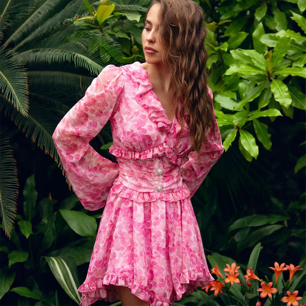 Damen Kurzes Rüschen‑Kleid mit tailliertem Korsettbund und Ballonärmeln Shop Nory