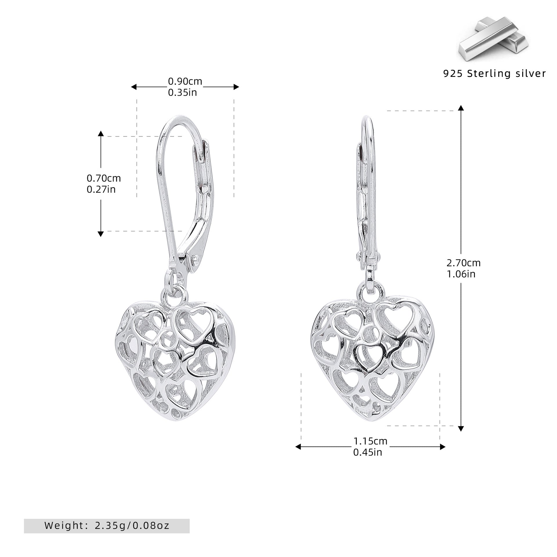 Damen Ohrhänger mit verspieltem Herzdesign aus 925 Sterling Silber Shop Nory