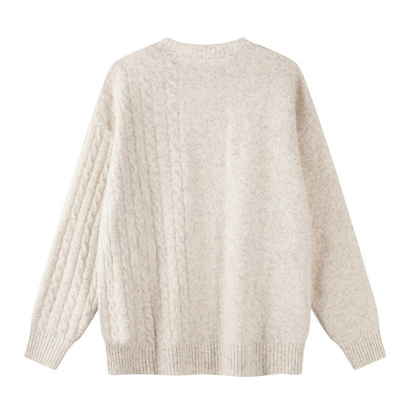 Unisex Oversize Feinstrickpullover mit Zopfmuster-Detail und Rundhalsausschnitt Shop Nory