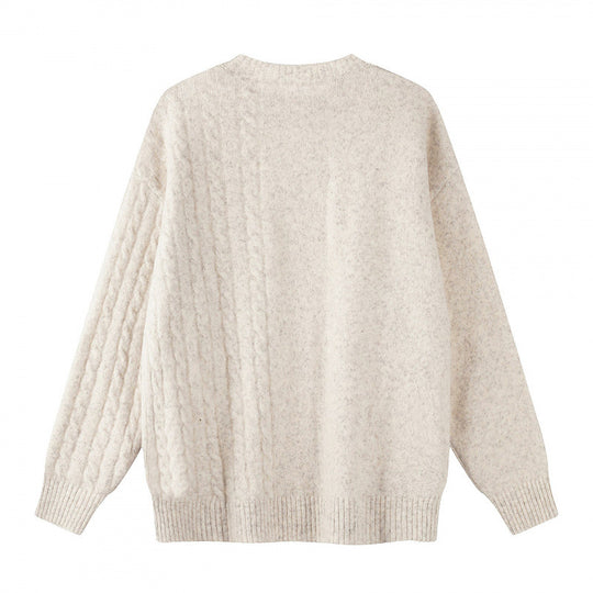 Unisex Oversize Feinstrickpullover mit Zopfmuster-Detail und Rundhalsausschnitt Shop Nory